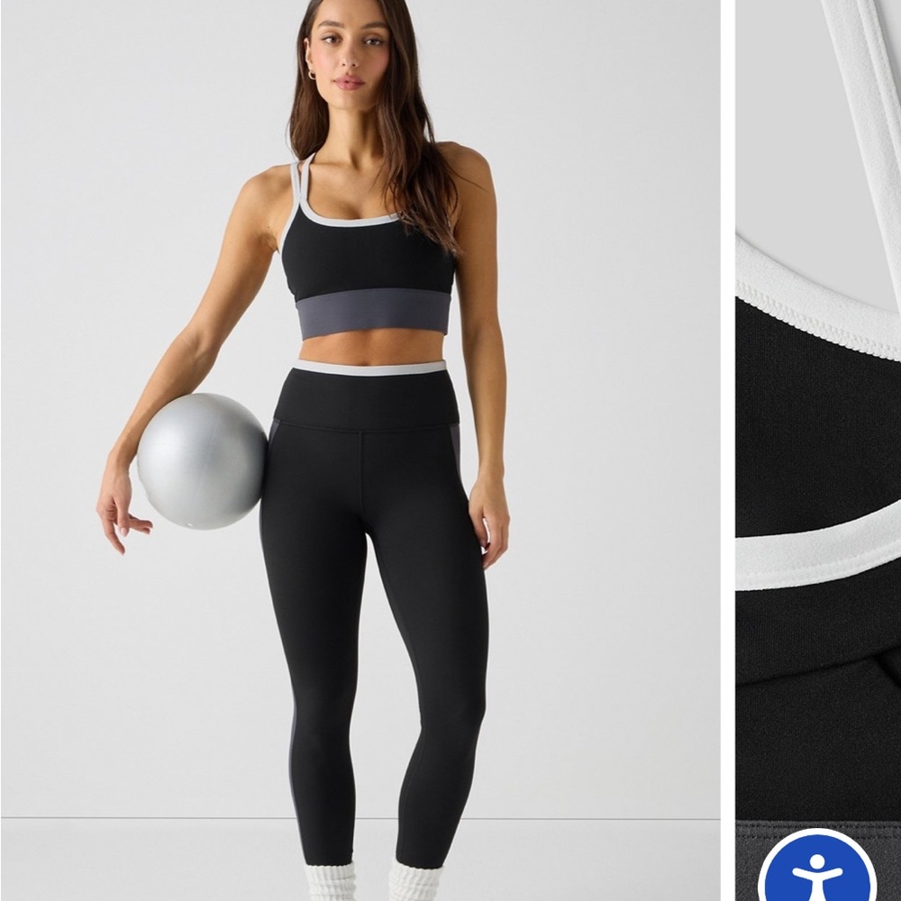 Brand new Fabletics Black High-Waist Leggings with White Trim and Gray Waistband